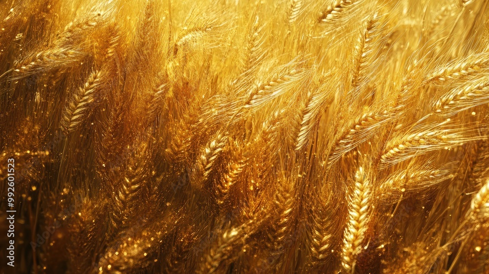 A close-up of a grain harvest, focusing on the golden spikes ready for reaping A close-up of a grain harvest, focusing on the golden spikes ready for reaping