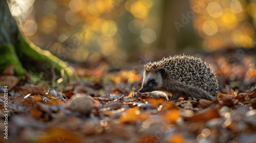 A hedgehog sniffing around the forest floor