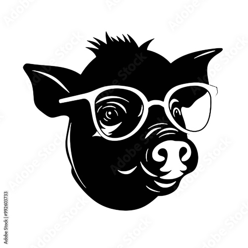 Pig head icon. Swine logo. Animal label. Piggy mascot. T shirt print.