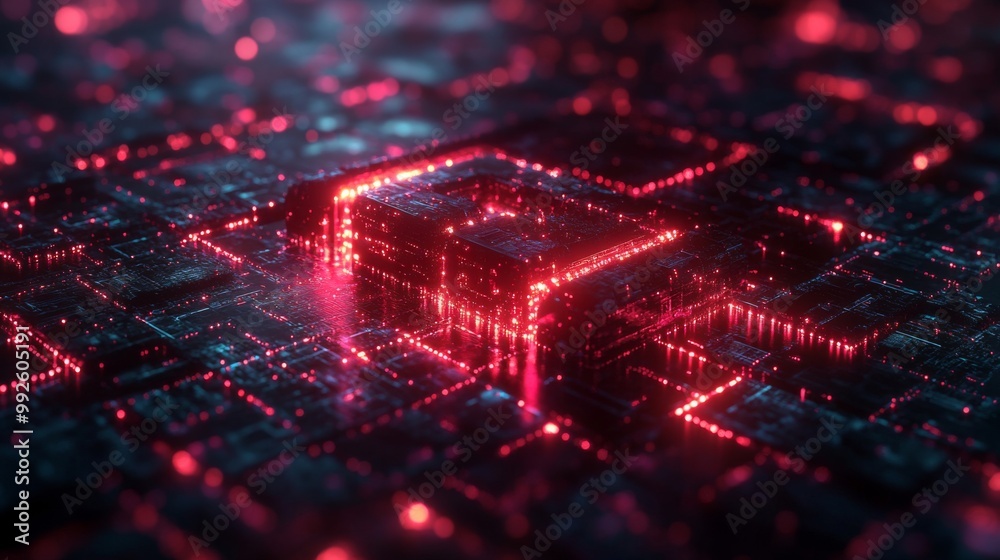 Abstract Digital Circuitry with Glowing Red Lights Abstract Digital Circuitry with Glowing Red Lights