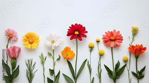 Fresh and vibrant flowers on a minimalistic white background