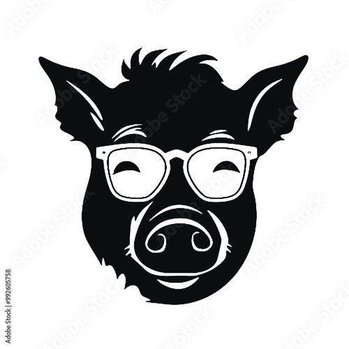 Pig head icon. Swine logo. Animal label. Piggy mascot. T shirt print.