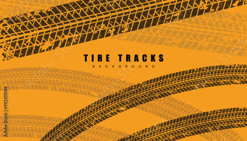 Vector Tire Track on orange Background. Grunge Tire Track.