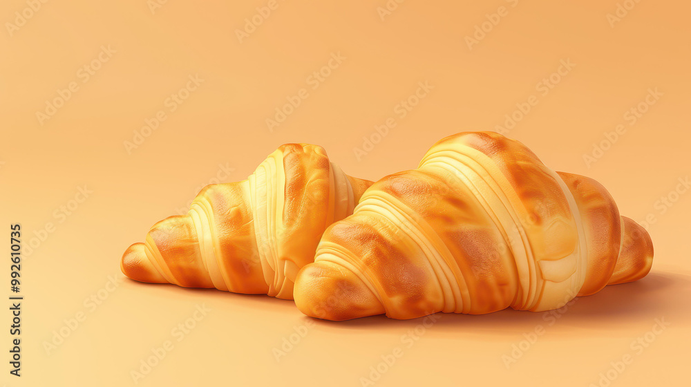 Freshly baked croissant, golden and flaky, rests on kraft paper, showcasing its delicious, buttery layers. Freshly baked croissant, golden and flaky, rests on kraft paper, showcasing its delicious, buttery layers.