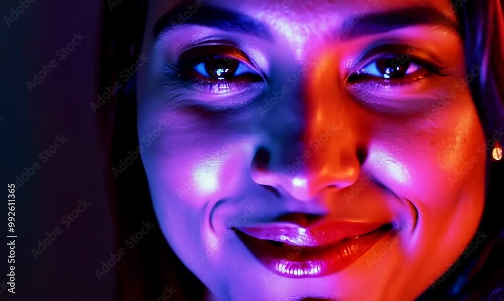 Close-Up Portrait of Young Asian Woman in Vibrant RGB Colors Close-Up Portrait of Young Asian Woman in Vibrant RGB Colors