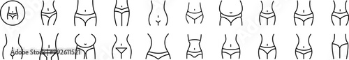 Waist Icon Set for UI, Placards, Books, Apps. Editable Stroke. Suitable for Web Sites, Books, Cards, Apps