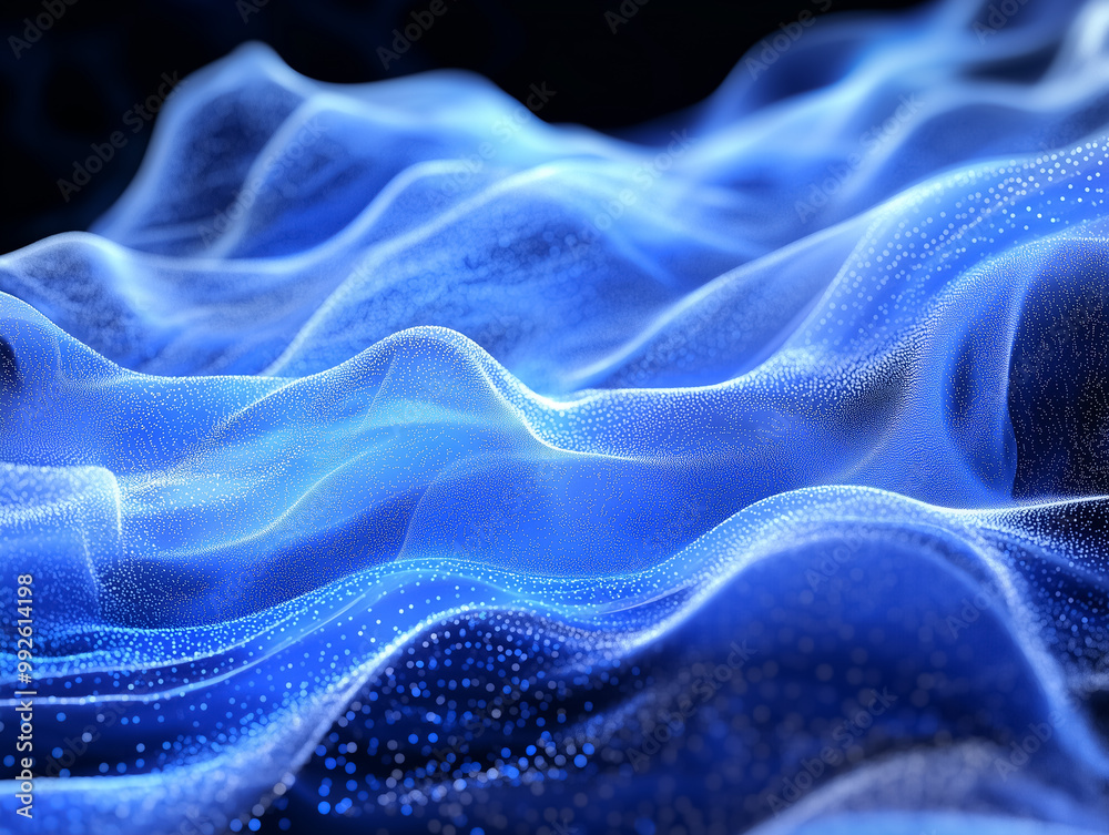 Blue silk waves with a soft, flowing texture create an abstract backdrop, blending light and liquid colors Blue silk waves with a soft, flowing texture create an abstract backdrop, blending light and liquid colors