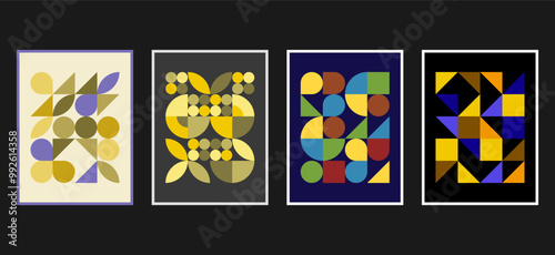 minimalist geometric abstract background with square triangle circle shape colorful