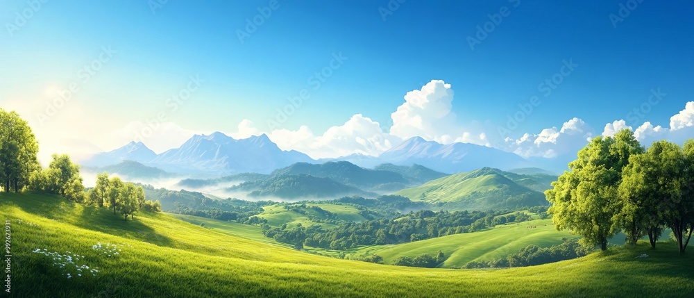 Fototapeta premium Landscape Majestic Serene Panoramic Birds Eye View