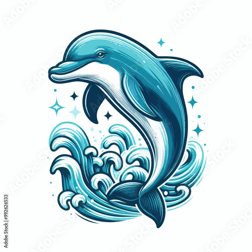 Vector dolphin jumping out of the water