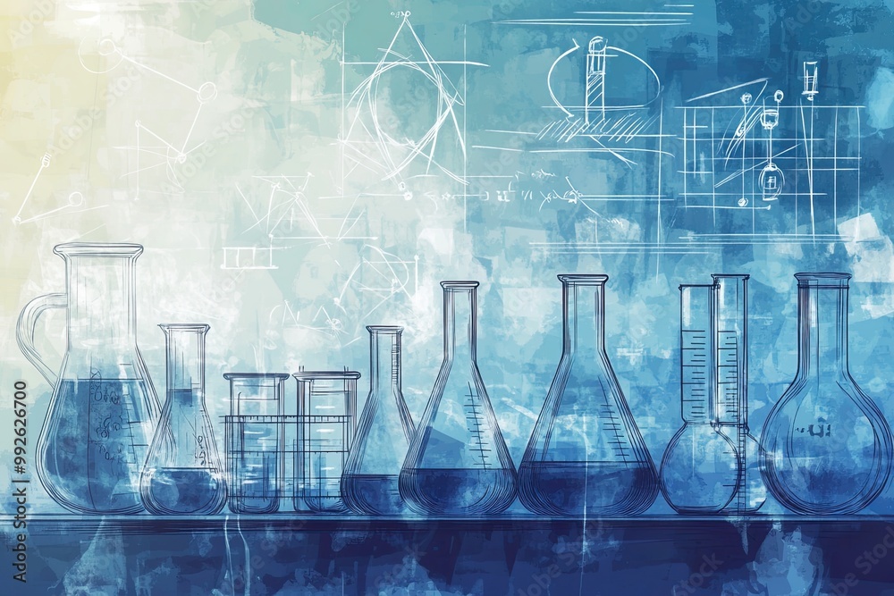 Naklejka premium Scientific glassware on a blue abstract background.