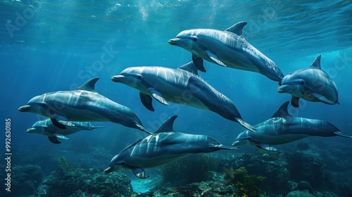 A group of dolphins swimming together