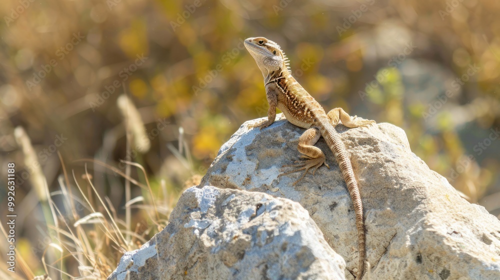 A lizard basking on a rock in the sun A lizard basking on a rock in the sun