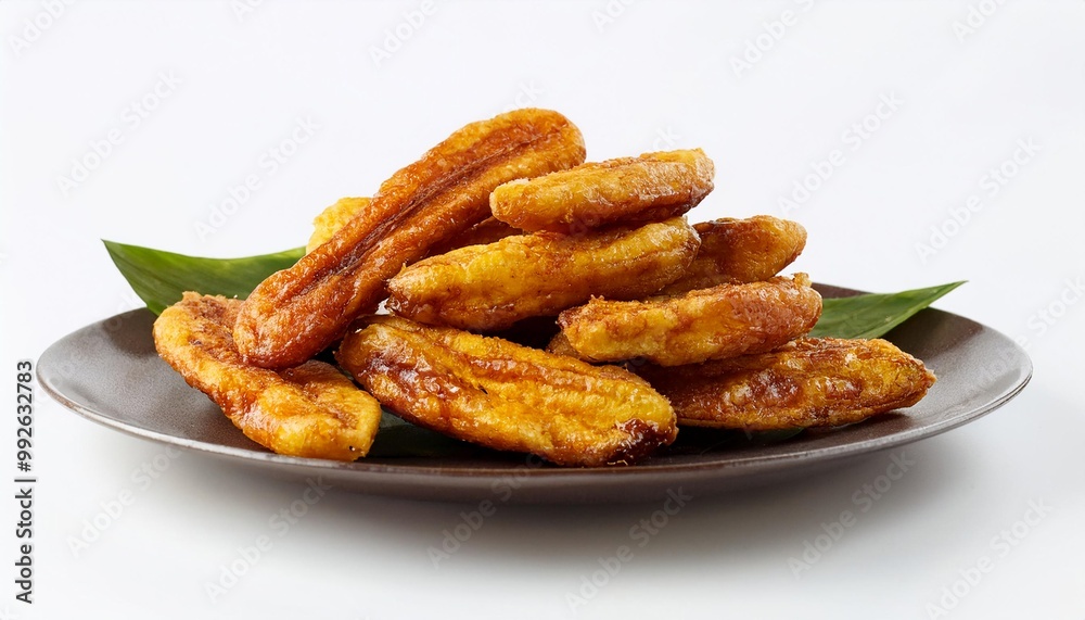 Thai Food, Thai Fried Bananas on white background isolated. Thai Food, Thai Fried Bananas on white background isolated.