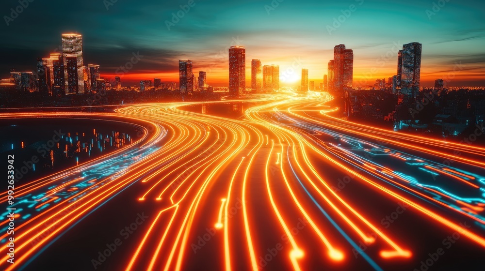 Fototapeta premium Futuristic Cityscape Technology Concept