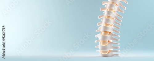 A detailed illustration of a human spine with highlighted vertebrae, representing spinal health and anatomy in a clinical context.