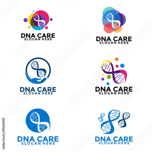 DNA care set logo design template. icon for science technology, vector illustration