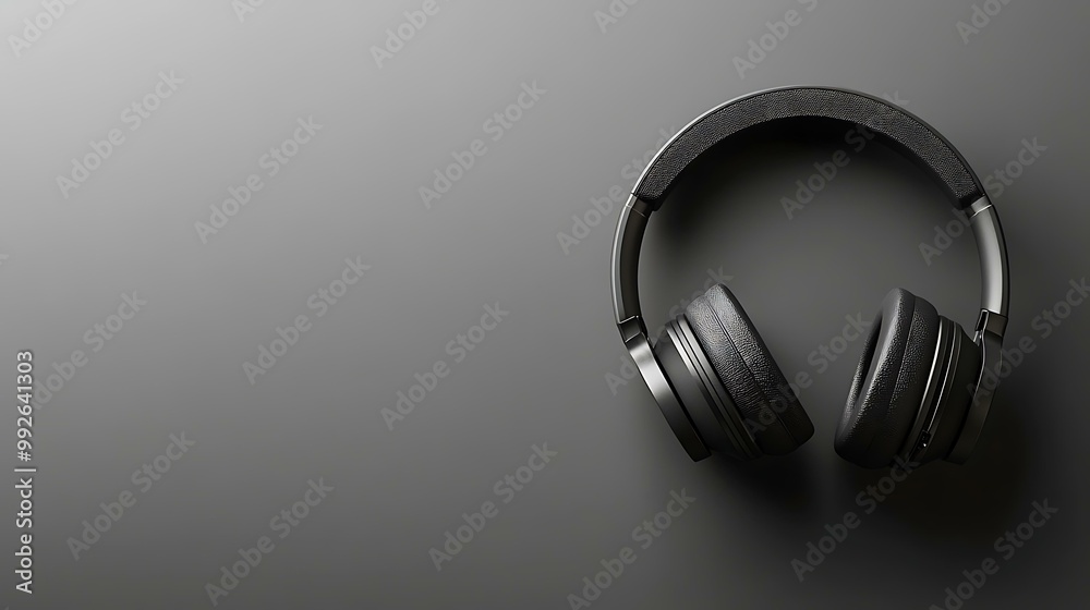 A pair of headphones with blank earpieces positioned on a smooth surface, ready for logo or branding mockup A pair of headphones with blank earpieces positioned on a smooth surface, ready for logo or branding mockup