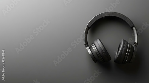 A pair of headphones with blank earpieces positioned on a smooth surface, ready for logo or branding mockup