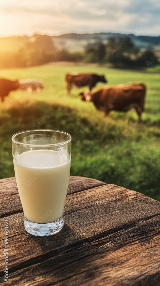 Fresh milk from pitcher into the glass with grass field and cows with a natural background,fresh milk ad template banner,Cows live on natural pastures, packaging with milk packs concept. Fresh milk from pitcher into the glass with grass field and cows with a natural background,fresh milk ad template banner,Cows live on natural pastures, packaging with milk packs concept.