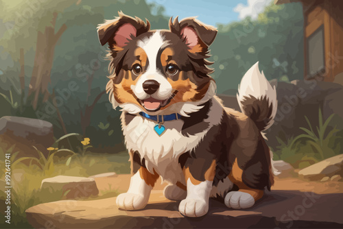 a cartoon australian shepherd dog