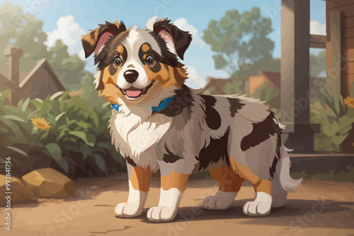 a cartoon australian shepherd dog