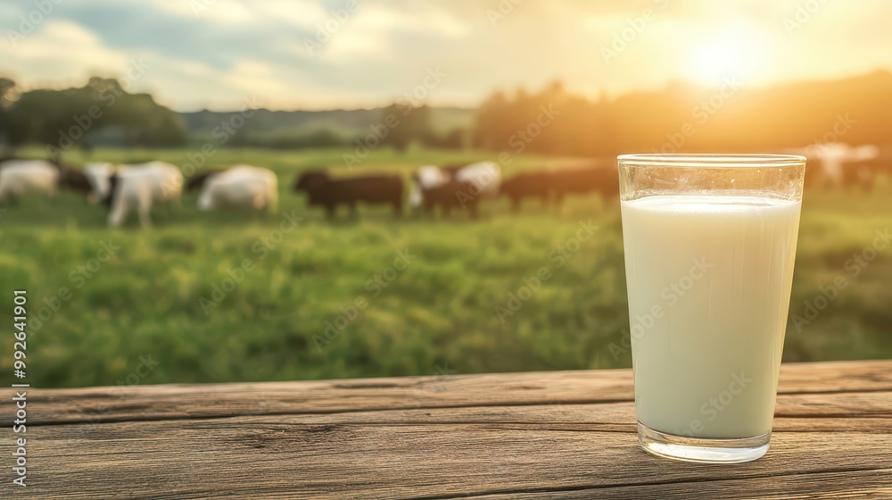 Fresh milk from pitcher into the glass with grass field and cows with a natural background,fresh milk ad template banner,Cows live on natural pastures, packaging with milk packs concept. Fresh milk from pitcher into the glass with grass field and cows with a natural background,fresh milk ad template banner,Cows live on natural pastures, packaging with milk packs concept.