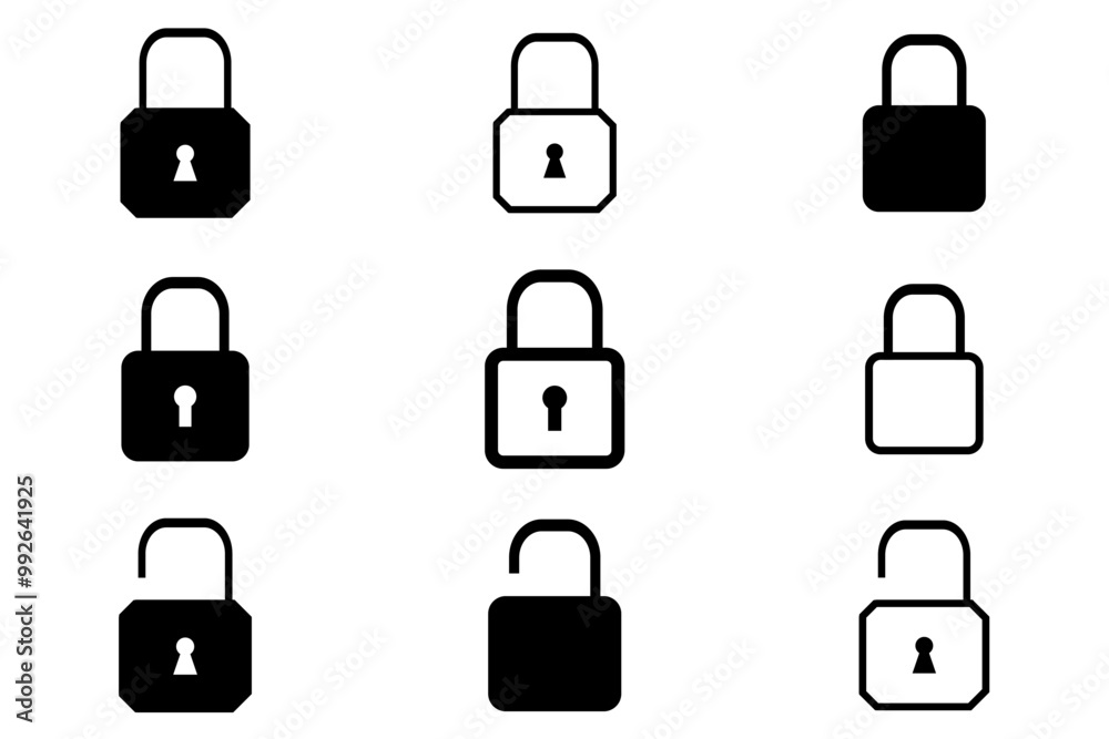 Lock icon set. Padlock open and closed. Locked and unlocked icon. Security symbol. Vector illustration. Lock icon set. Padlock open and closed. Locked and unlocked icon. Security symbol. Vector illustration.