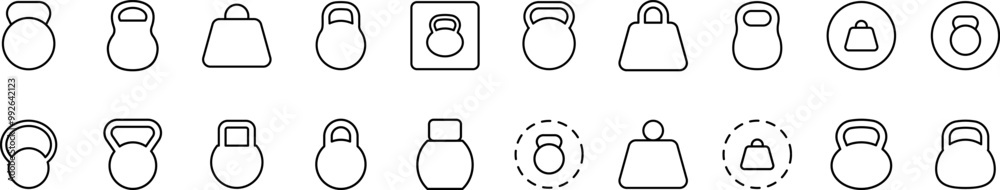 Kettlebell or Weight Bundle of Thin Icons. Editable Stroke. Suitable for Web Sites, Books, Cards, Apps Kettlebell or Weight Bundle of Thin Icons. Editable Stroke. Suitable for Web Sites, Books, Cards, Apps