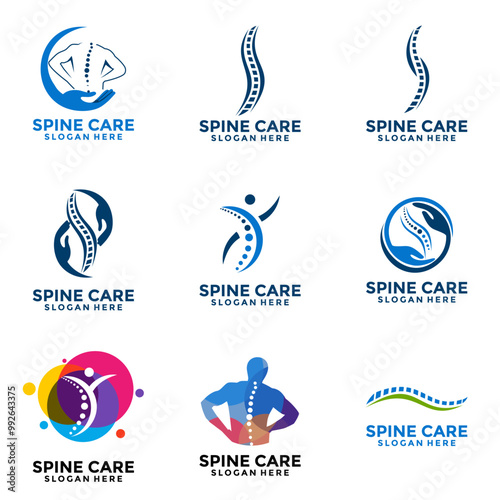 Spine Set logo design, Physiotherapy spine bone abstract icon logo vector design illustration