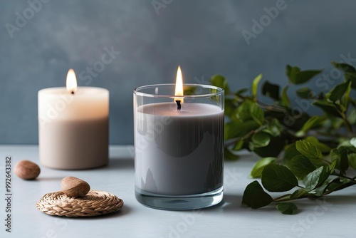 Gray Candle in Tranquil Setting for Ultimate Relaxation and Wellness