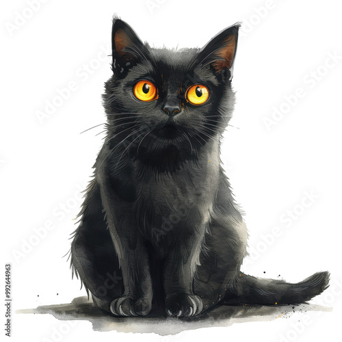 Framed Vintage Halloween Cat Illustration Isolated on Transparent or White Background, PNG