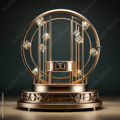 Minimalist Podium Design with Elegant Copper and Marble Accents Modern Product Display