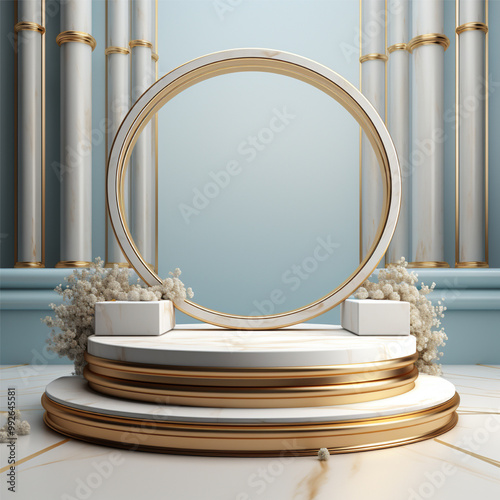 Minimalist Podium Design with Elegant Copper and Marble Accents Modern Product Display