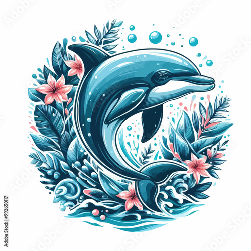 Vector dolphin jumping out of the water