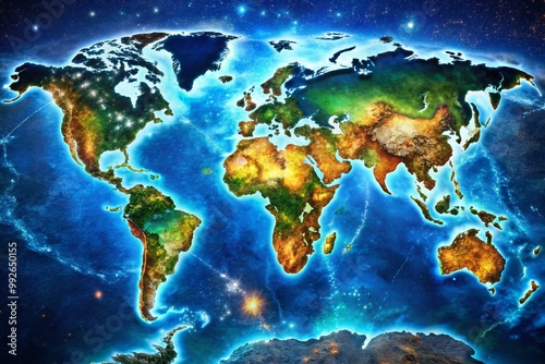 Detailed Global Map Featuring Continents and Oceans Ideal for Educational or Informational Use