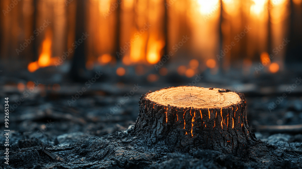 burnt tree stump stands solemnly in a charred forest, symbolizing resilience and the cycle of life. Nature's destruction gives way to renewal, highlighting hope amidst devastation burnt tree stump stands solemnly in a charred forest, symbolizing resilience and the cycle of life. Nature's destruction gives way to renewal, highlighting hope amidst devastation