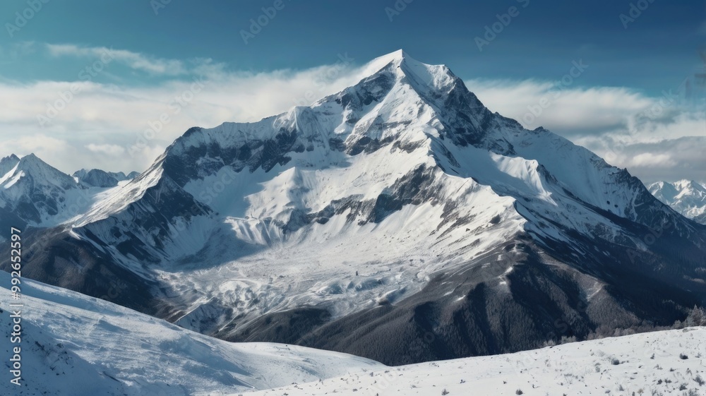 Obraz premium Majestic White Snowy Mountain Landscape with Blue Sky.