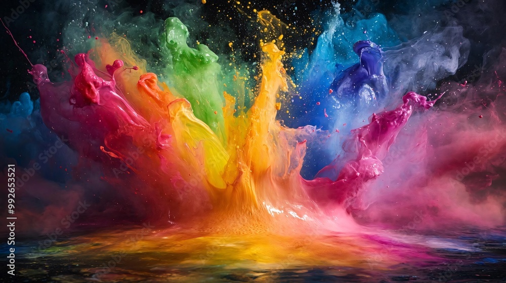vibrant paint eruption on a dark background with colorful splashes and dynamic motion vibrant paint eruption on a dark background with colorful splashes and dynamic motion