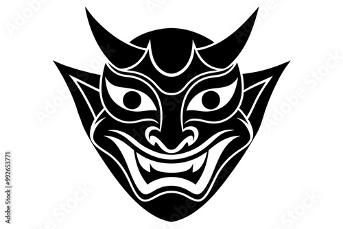 Infernal Icon Aggressive Devil s Face in Vector illustration 