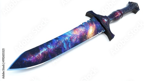 A vibrant fantasy sword featuring a cosmic design, showcasing a beautiful galaxy pattern on its blade, perfect for artistic projects. photo