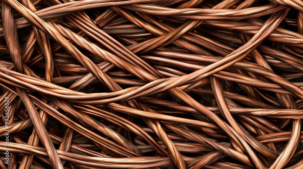 Copper wires intertwined, detailed texture, abstract background. Copper wires intertwined, detailed texture, abstract background.