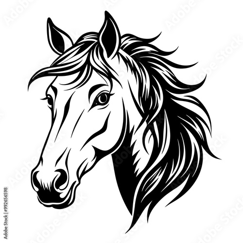 horse head black silhouette logo design  