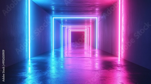 Neon Glow in a Concrete Corridor