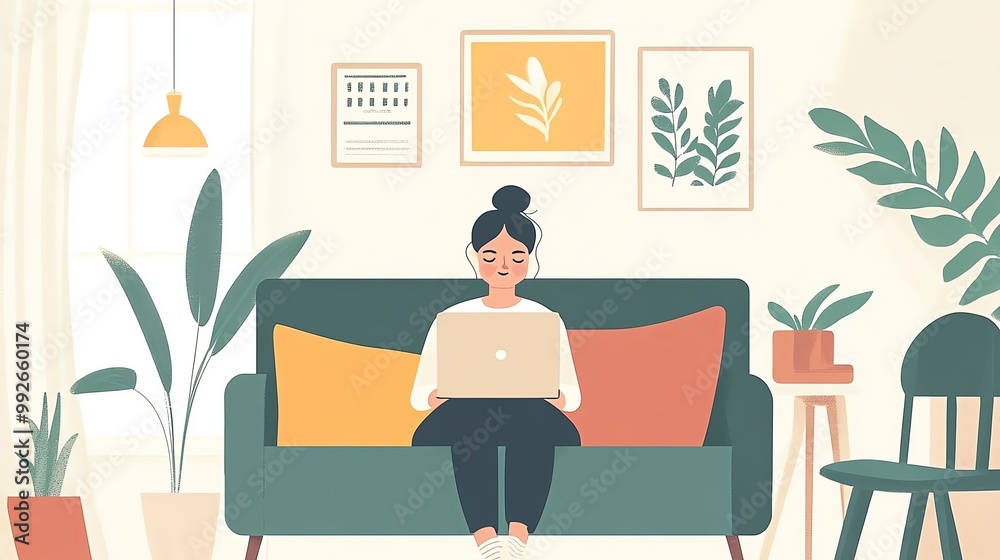 Young woman working on laptop at home. Young woman working on laptop at home.