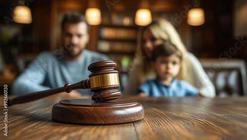 Wooden Blocks Spelling Divorce With Gavel and family. divorce and guardianship. photo