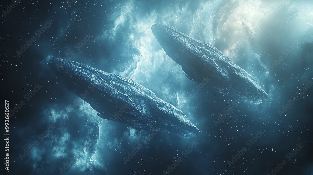 Space odyssey, alien ships, galactic wonders, 3D illustration Space odyssey, alien ships, galactic wonders, 3D illustration