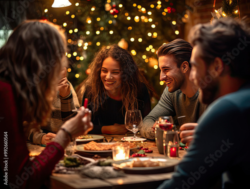 Friends Enjoying Christmas Dinner Together