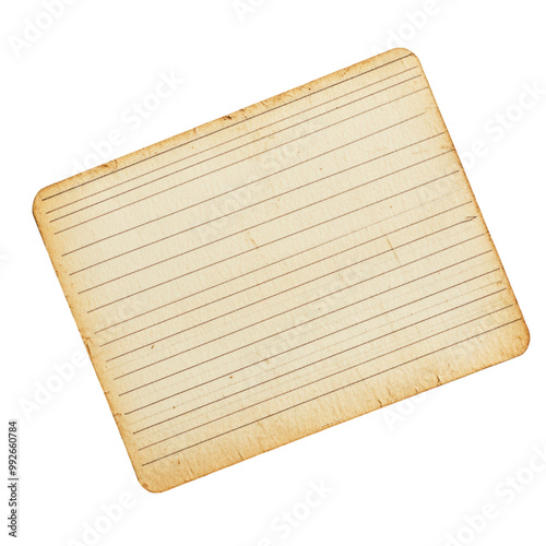 Blank index card mock-up with lined design. png, transparent background.
