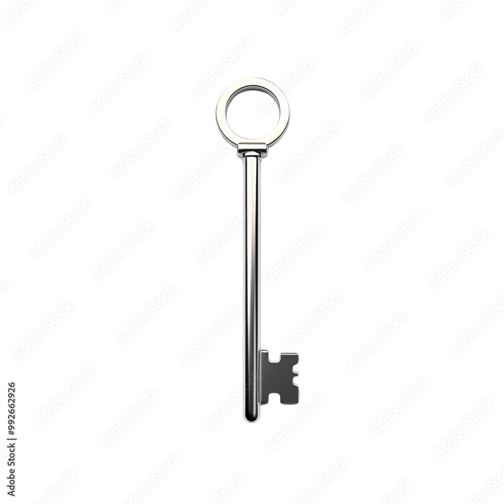 Shiny Silver Key With Classic Design Isolated On A White Background Shiny Silver Key With Classic Design Isolated On A White Background